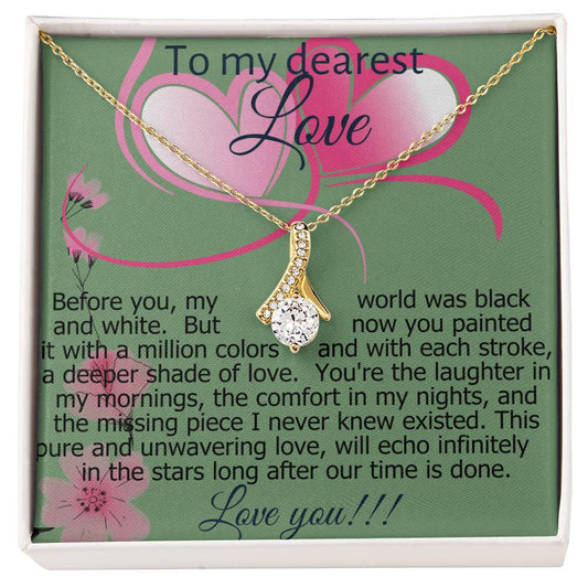 Necklace with message card (Alluring Beauty pendant White and  Yellow Gold) Pink and Rose Series - To My Darling Daughter!