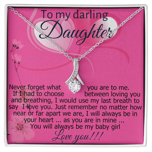 Necklace with message card (Alluring Beauty pendant White and  Yellow Gold) Roseatte Series - To My Darling Daughter!