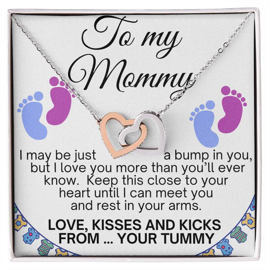 Necklace with Message Card (Interlocking Hearts pendant)- To my Mommy from your Tummy