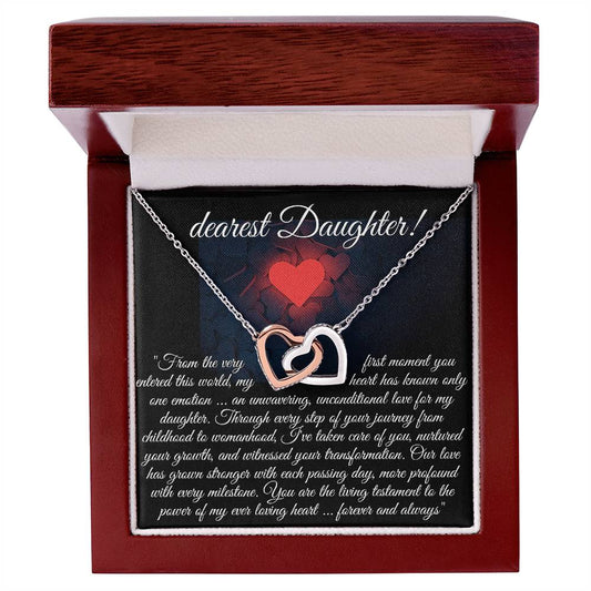 Necklace with message card (Interlocking Hearts pendant White and Yellow Gold) - Dearest Daughter!