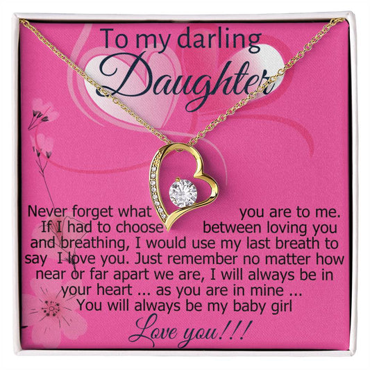 Necklace with message card (Forever Love pendant White and  Yellow Gold) Roseatte Series - To My Darling Daughter!