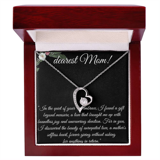 Necklace with message card (Forever Love) pendant White and Yellow Gold) - Dearest Mom!